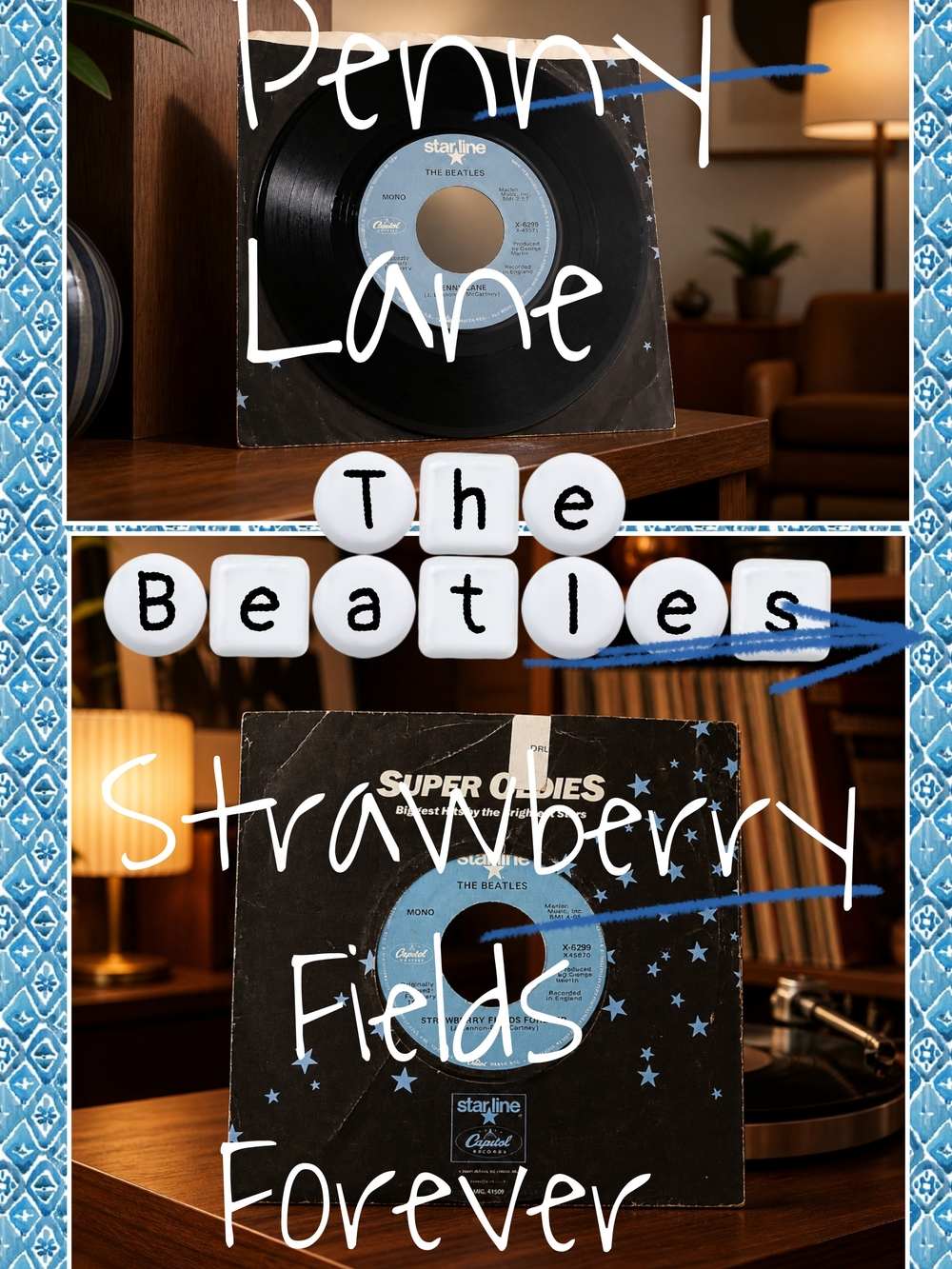 📣 Vintage Vinyl The Beatles Penny Lane Strawberry Fields Fields  🎶 45 RPM 🍓